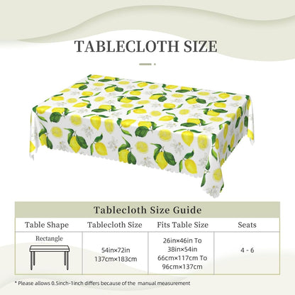 Lemon Tablecloth Yellow Lemons Floral Polyester Rectangle Table Cloth Washable Seasonal Tabletop for Kitchen Dinning Party Outdoor Picnic 54 x 72 Inch Tablecloths