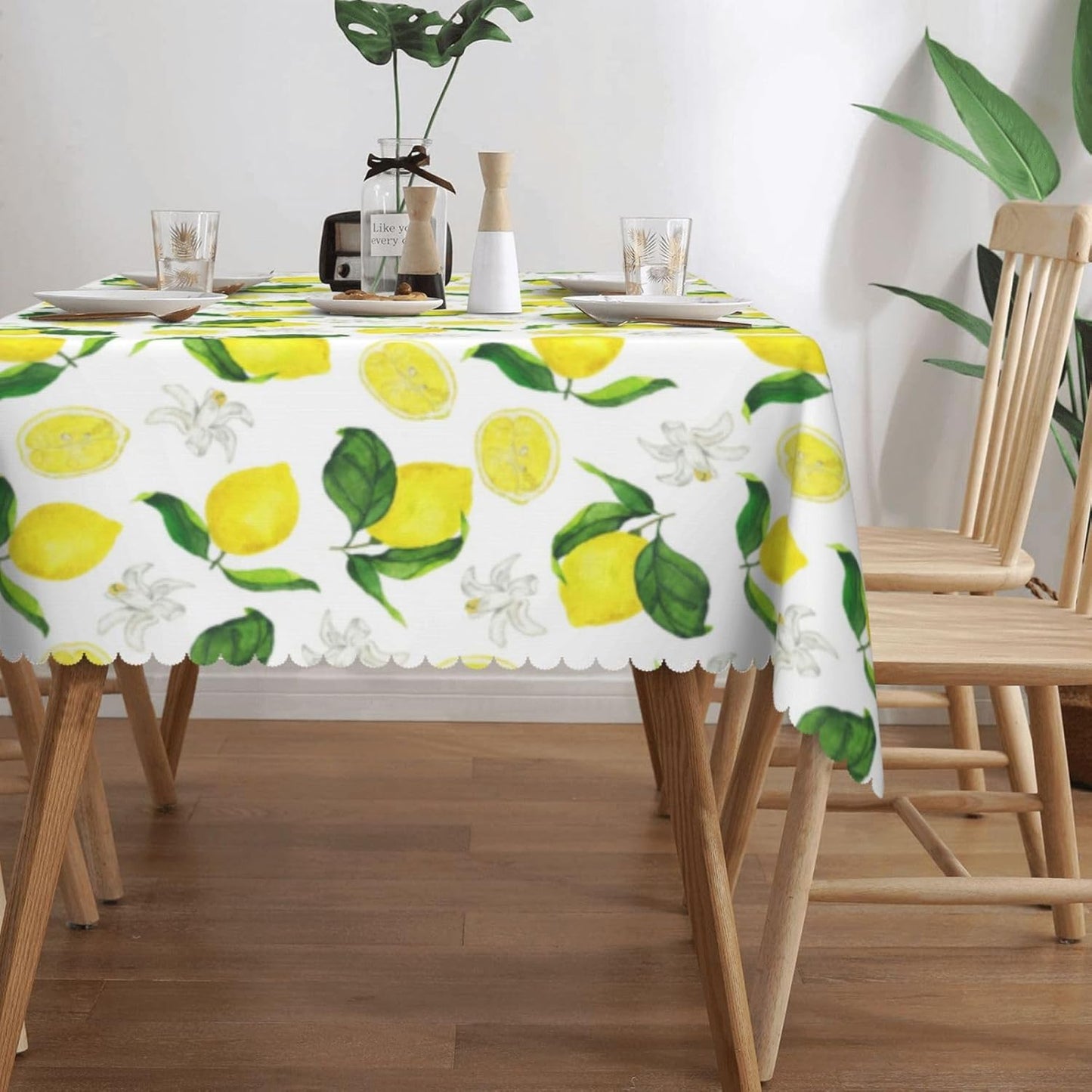 Lemon Tablecloth Yellow Lemons Floral Polyester Rectangle Table Cloth Washable Seasonal Tabletop for Kitchen Dinning Party Outdoor Picnic 54 x 72 Inch Tablecloths