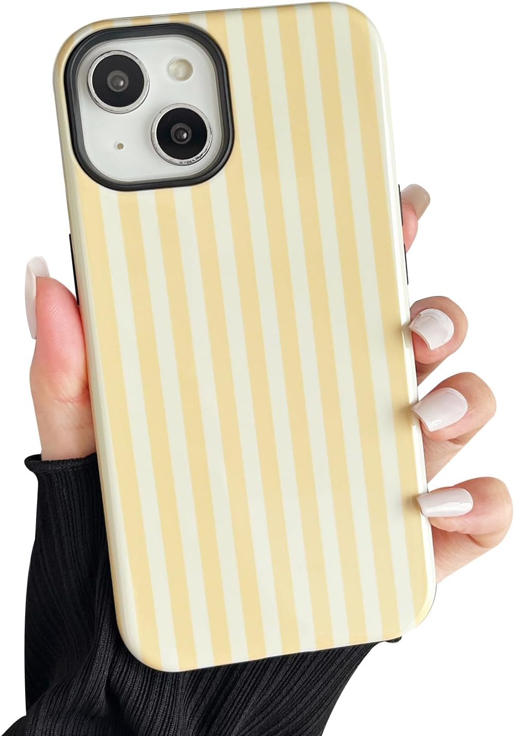 Compatible with iPhone 15 Case, Cute Fashion Aesthetic Striped Pattern Cover for Women, Shockproof Soft TPU and Hard PC Protective Phone Case for iPhone 15 6.1"- Yellow