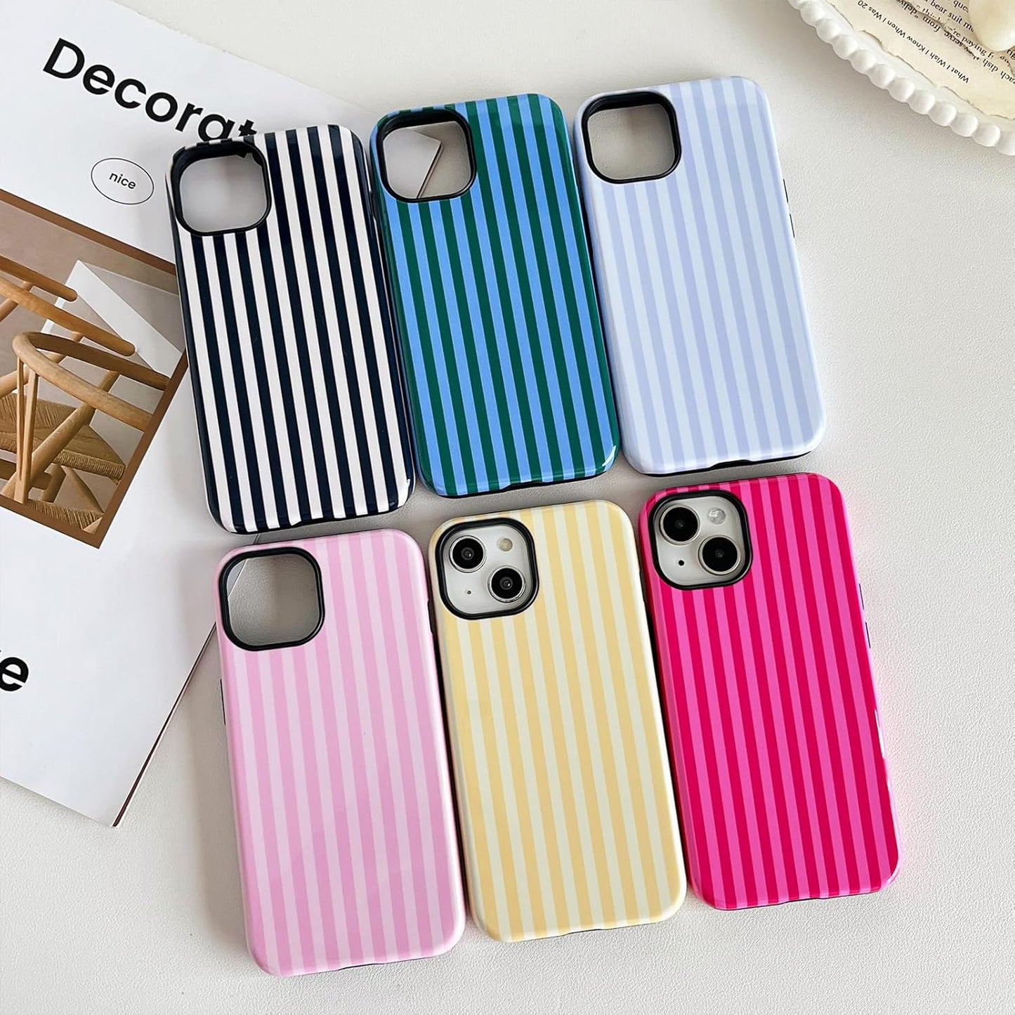 Compatible with iPhone 15 Case, Cute Fashion Aesthetic Striped Pattern Cover for Women, Shockproof Soft TPU and Hard PC Protective Phone Case for iPhone 15 6.1"- Yellow