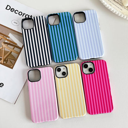 Compatible with iPhone 15 Case, Cute Fashion Aesthetic Striped Pattern Cover for Women, Shockproof Soft TPU and Hard PC Protective Phone Case for iPhone 15 6.1"- Yellow
