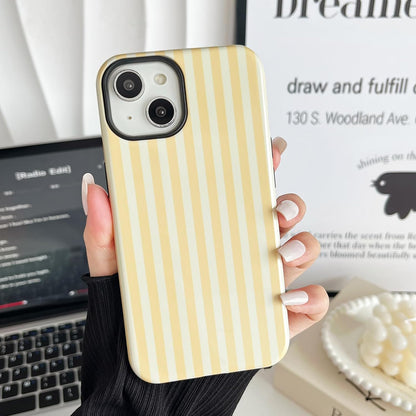 Compatible with iPhone 15 Case, Cute Fashion Aesthetic Striped Pattern Cover for Women, Shockproof Soft TPU and Hard PC Protective Phone Case for iPhone 15 6.1"- Yellow