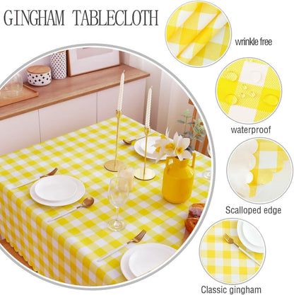 Yellow Gingham Tablecloth for Rectangle Tables-Checkered Table Cloth Waterproof Kitchen & Table Linens-Polyester Buffalo Plaid Wrinkle Free Table Cover(Light Yellow 60x84in)