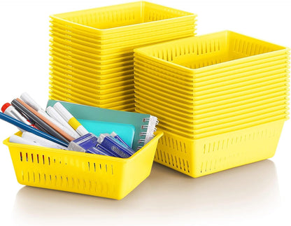 36 Pack Classroom Storage Basket Small Plastic Basket for Organizing Crayon Pencil Container Storage Bin Tray Holder for Paper Shelf Back to School Office Supply 6.1"l x 4.3"w x 2.4"h(Yellow)