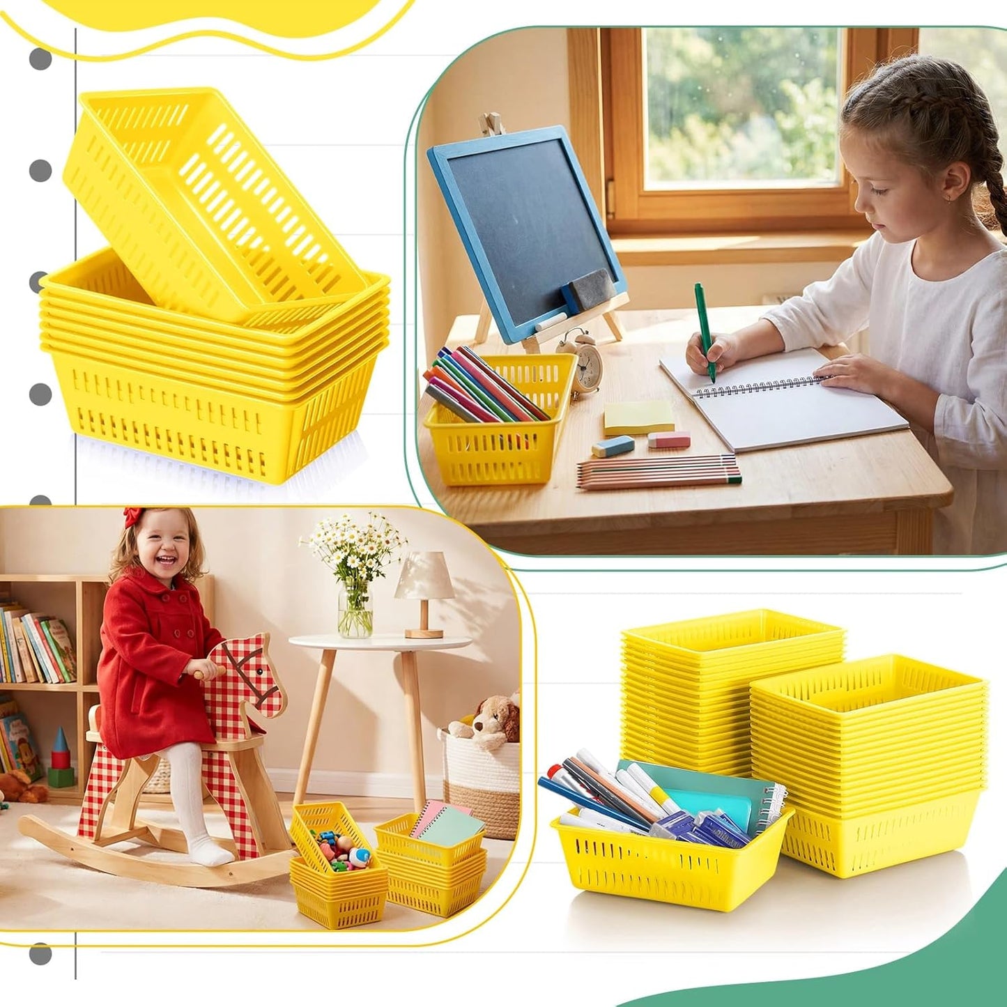 36 Pack Classroom Storage Basket Small Plastic Basket for Organizing Crayon Pencil Container Storage Bin Tray Holder for Paper Shelf Back to School Office Supply 6.1"l x 4.3"w x 2.4"h(Yellow)