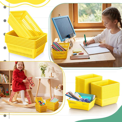36 Pack Classroom Storage Basket Small Plastic Basket for Organizing Crayon Pencil Container Storage Bin Tray Holder for Paper Shelf Back to School Office Supply 6.1"l x 4.3"w x 2.4"h(Yellow)