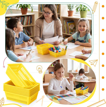 36 Pack Classroom Storage Basket Small Plastic Basket for Organizing Crayon Pencil Container Storage Bin Tray Holder for Paper Shelf Back to School Office Supply 6.1"l x 4.3"w x 2.4"h(Yellow)