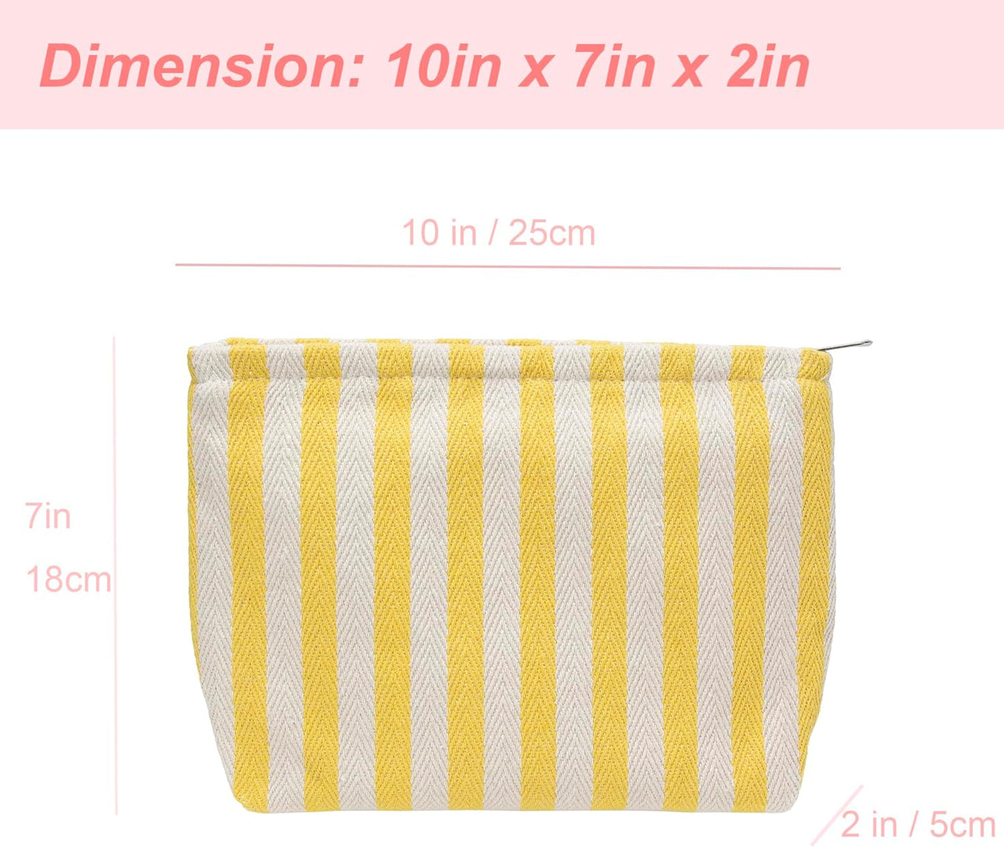 Flat Makeup Bag for Women,Zipper Cosmetic Pouch for Purse,Stripe Yellow | Cute Cosmetic Organizer for Makeup,Skincare,Toiletries,Daily Beauty Essentials,Purse,On-the-Go,Bridesmaid Proposal Gifts