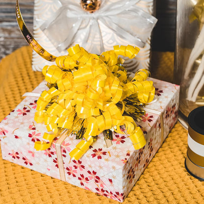 12-Count Yellow Self-Adhesive Curly Bows Gift Wrap Accessory - Perfect for Christmas, Birthday, Holiday, Party Favors Decorations
