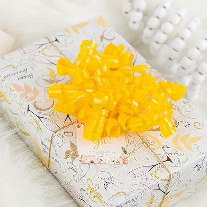 12-Count Yellow Self-Adhesive Curly Bows Gift Wrap Accessory - Perfect for Christmas, Birthday, Holiday, Party Favors Decorations