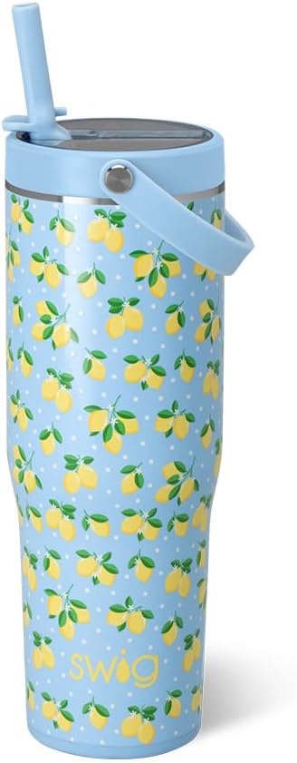 30oz Leakproof To-Go Tumbler with Handle, Lemon Meringue | Leakproof Lid - Triple Insulated Stainless Steel - Handle & Straw Included - Cup Holder Friendly - Dishwasher Safe