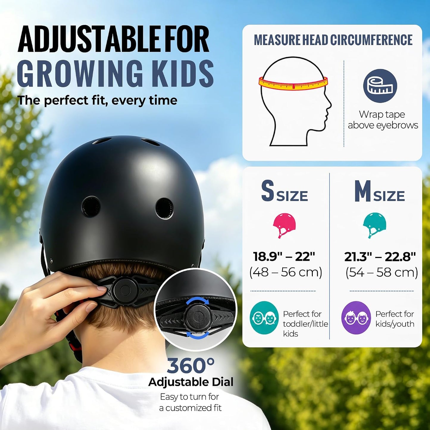 Kids Bike Helmet, Adjustable Toddler Helmet for Ages 3-5-8-14 | CPSC Certified, ABS+EPS, 11 Vents, Lightweight, Dial Fit for Boys Girls Youth, Multi-Sport Bicycle Scooter Skateboard Cycling