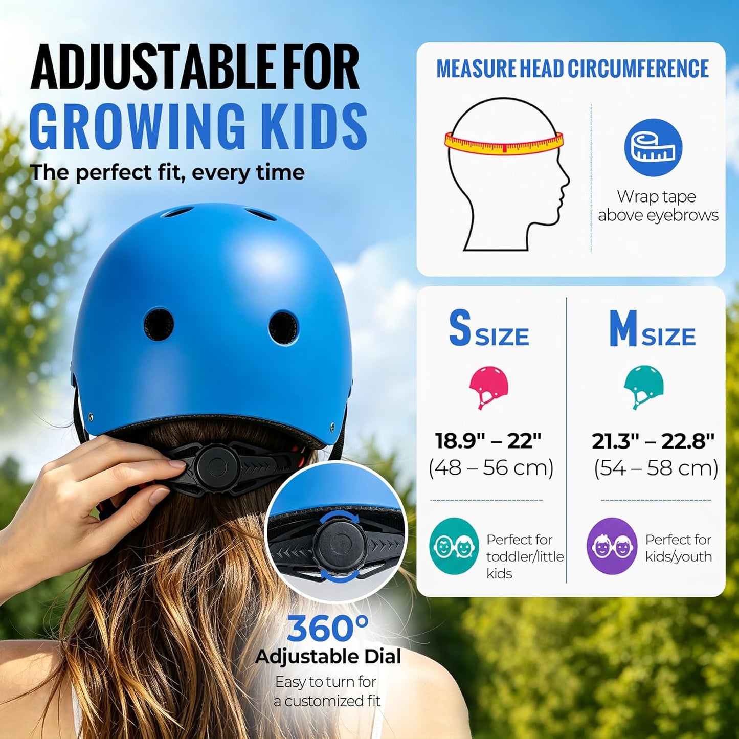 Kids Bike Helmet, Adjustable Toddler Helmet for Ages 3-5-8-14 | CPSC Certified, ABS+EPS, 11 Vents, Lightweight, Dial Fit for Boys Girls Youth, Multi-Sport Bicycle Scooter Skateboard Cycling