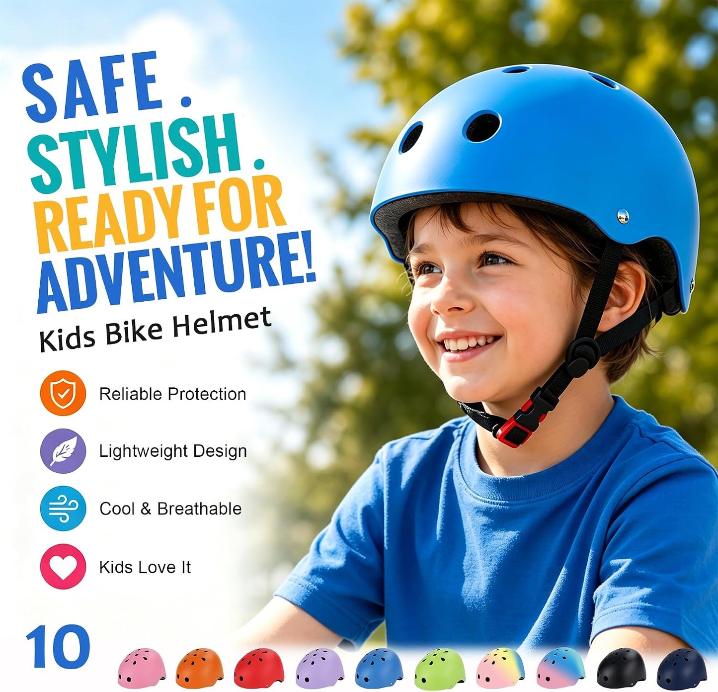 Kids Bike Helmet, Adjustable Toddler Helmet for Ages 3-5-8-14 | CPSC Certified, ABS+EPS, 11 Vents, Lightweight, Dial Fit for Boys Girls Youth, Multi-Sport Bicycle Scooter Skateboard Cycling