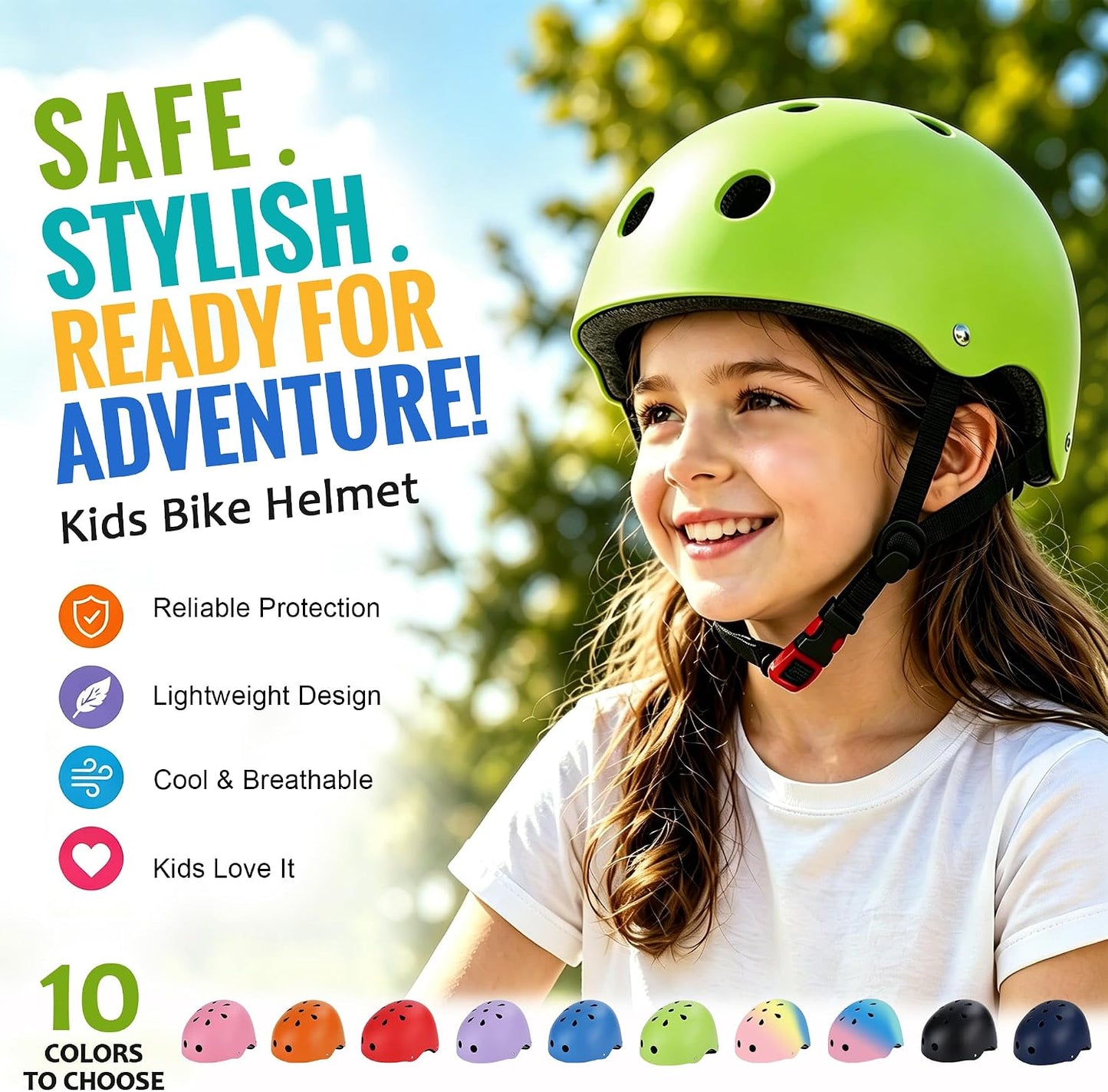 Kids Bike Helmet, Adjustable Toddler Helmet for Ages 3-5-8-14 | CPSC Certified, ABS+EPS, 11 Vents, Lightweight, Dial Fit for Boys Girls Youth, Multi-Sport Bicycle Scooter Skateboard Cycling