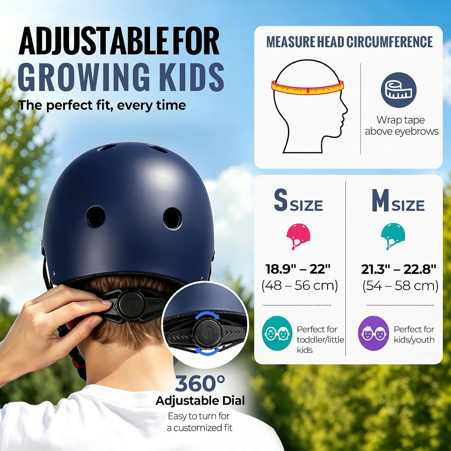 Kids Bike Helmet, Adjustable Toddler Helmet for Ages 3-5-8-14 | CPSC Certified, ABS+EPS, 11 Vents, Lightweight, Dial Fit for Boys Girls Youth, Multi-Sport Bicycle Scooter Skateboard Cycling