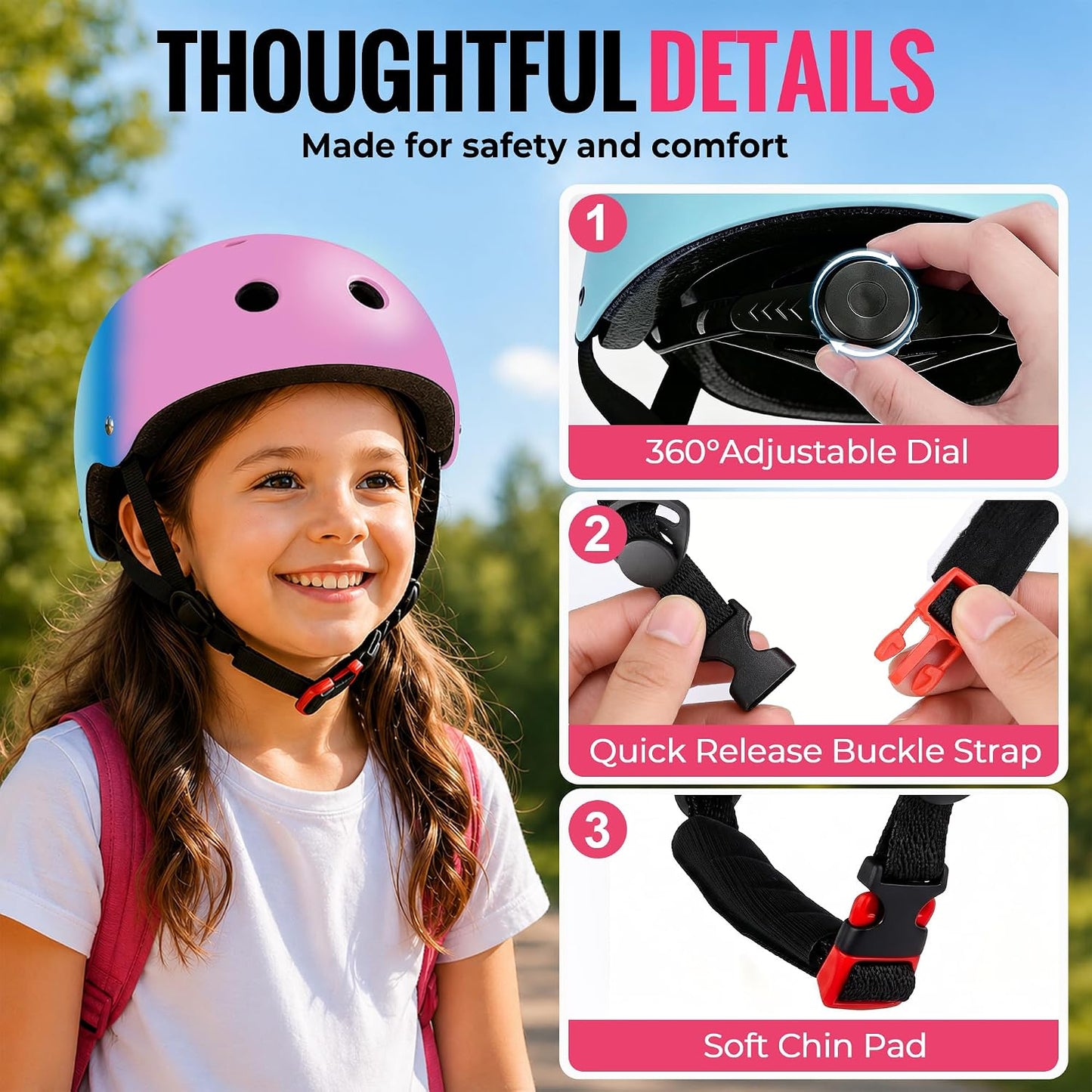 Kids Bike Helmet, Adjustable Toddler Helmet for Ages 3-5-8-14 | CPSC Certified, ABS+EPS, 11 Vents, Lightweight, Dial Fit for Boys Girls Youth, Multi-Sport Bicycle Scooter Skateboard Cycling