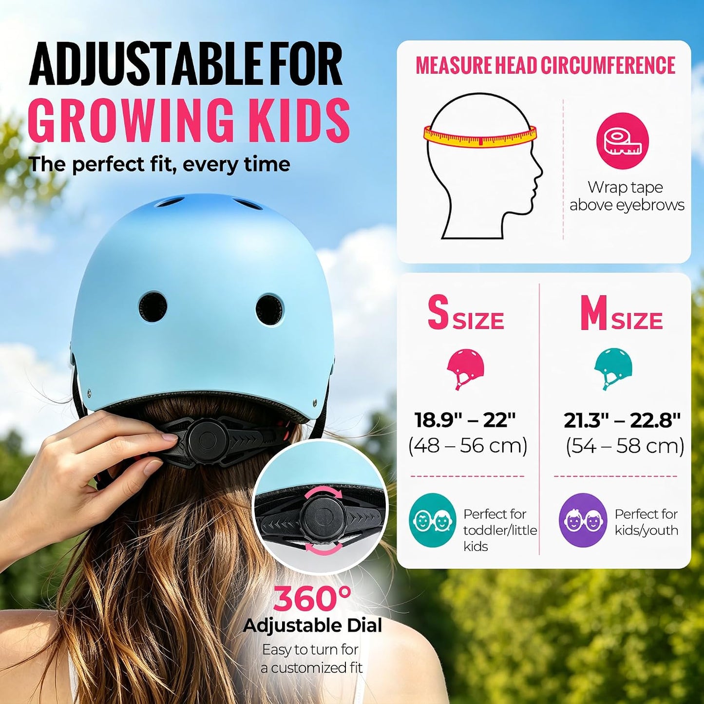 Kids Bike Helmet, Adjustable Toddler Helmet for Ages 3-5-8-14 | CPSC Certified, ABS+EPS, 11 Vents, Lightweight, Dial Fit for Boys Girls Youth, Multi-Sport Bicycle Scooter Skateboard Cycling