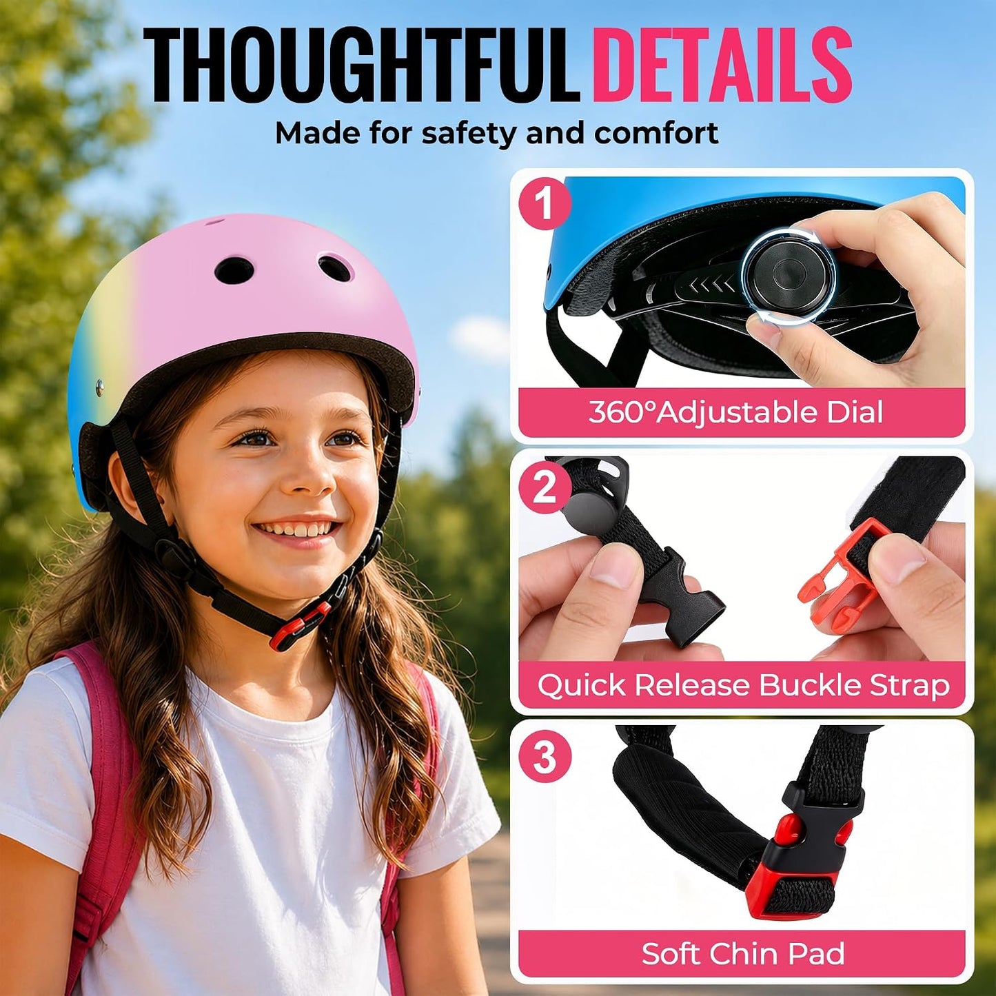 Kids Bike Helmet, Adjustable Toddler Helmet for Ages 3-5-8-14 | CPSC Certified, ABS+EPS, 11 Vents, Lightweight, Dial Fit for Boys Girls Youth, Multi-Sport Bicycle Scooter Skateboard Cycling