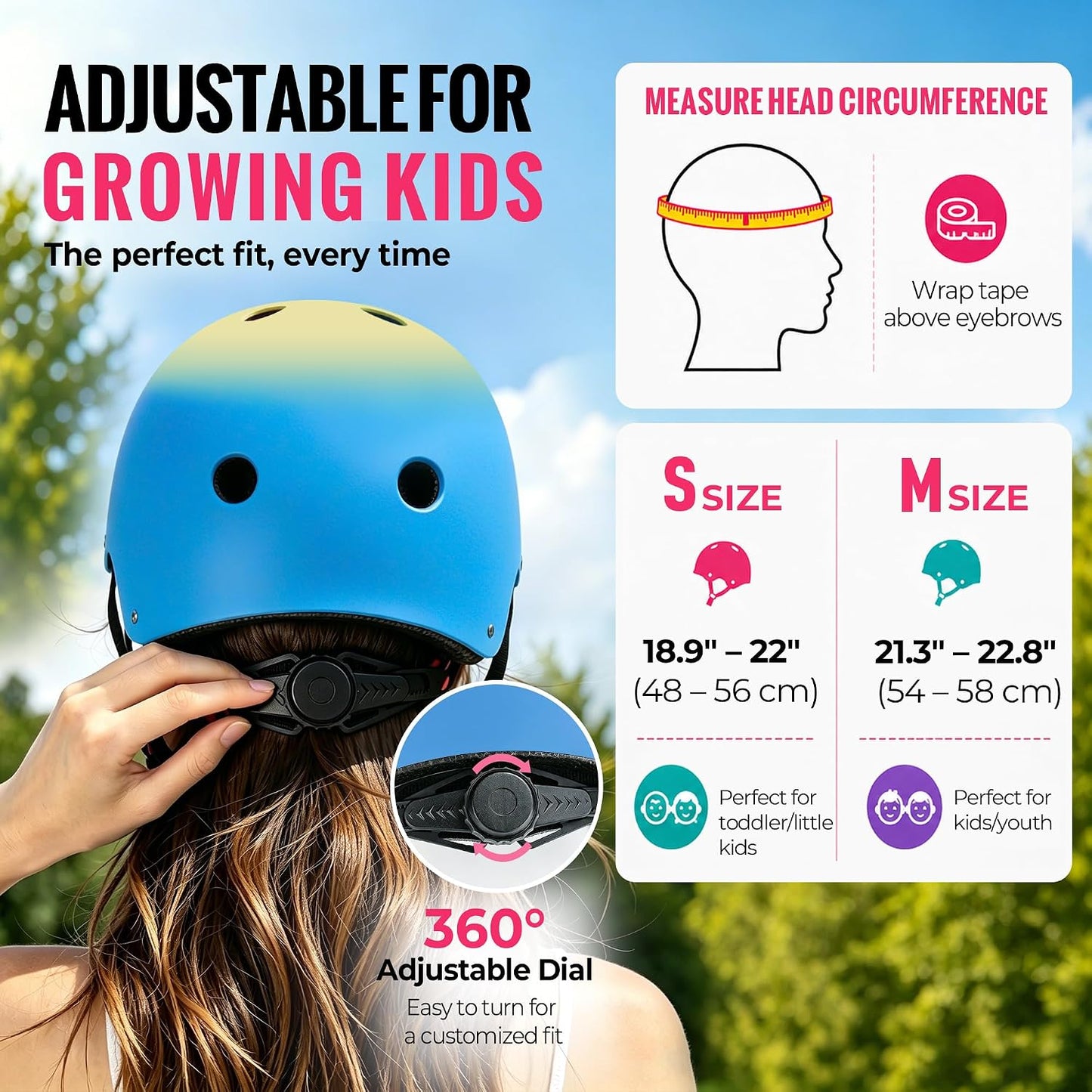 Kids Bike Helmet, Adjustable Toddler Helmet for Ages 3-5-8-14 | CPSC Certified, ABS+EPS, 11 Vents, Lightweight, Dial Fit for Boys Girls Youth, Multi-Sport Bicycle Scooter Skateboard Cycling