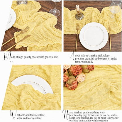 12 Pack Yellow Table Runner 10Ft Cheesecloth Table Runner Rustic Gauze Table Runners Romantic Long Sheer Fabric Cheese Cloth Table Runners for Wedding Party Bridal Baby Shower