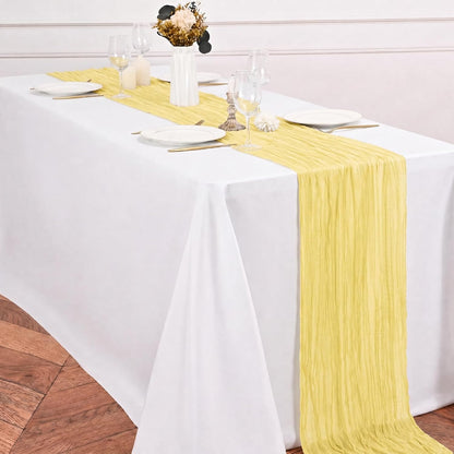 12 Pack Yellow Table Runner 10Ft Cheesecloth Table Runner Rustic Gauze Table Runners Romantic Long Sheer Fabric Cheese Cloth Table Runners for Wedding Party Bridal Baby Shower