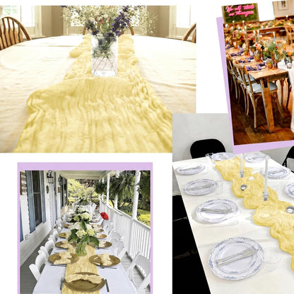 12 Pack Yellow Table Runner 10Ft Cheesecloth Table Runner Rustic Gauze Table Runners Romantic Long Sheer Fabric Cheese Cloth Table Runners for Wedding Party Bridal Baby Shower