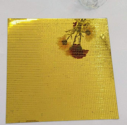 Self-Adhesive Real Glass Mirror Mosaic Tile Craft,Colored Mini Square Mirrors Mosaic Tiles (Yellow Gold)
