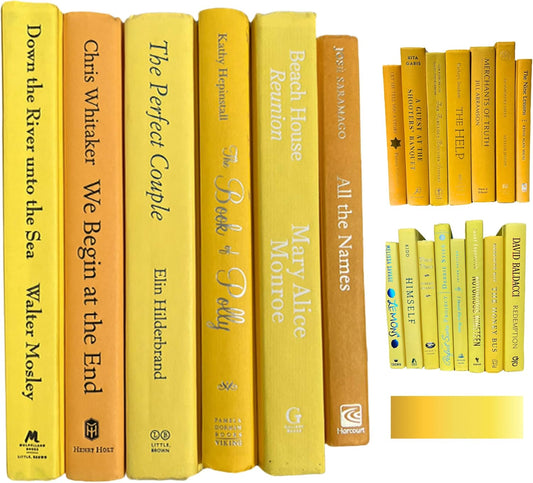 Decorative Books for Home Decor – Real Hardcover Stack in Curated Colors, Coffee Table Collection, Interior Design Aesthetic, Recycled Library Decorations (Yellow, Set of 3 Books)