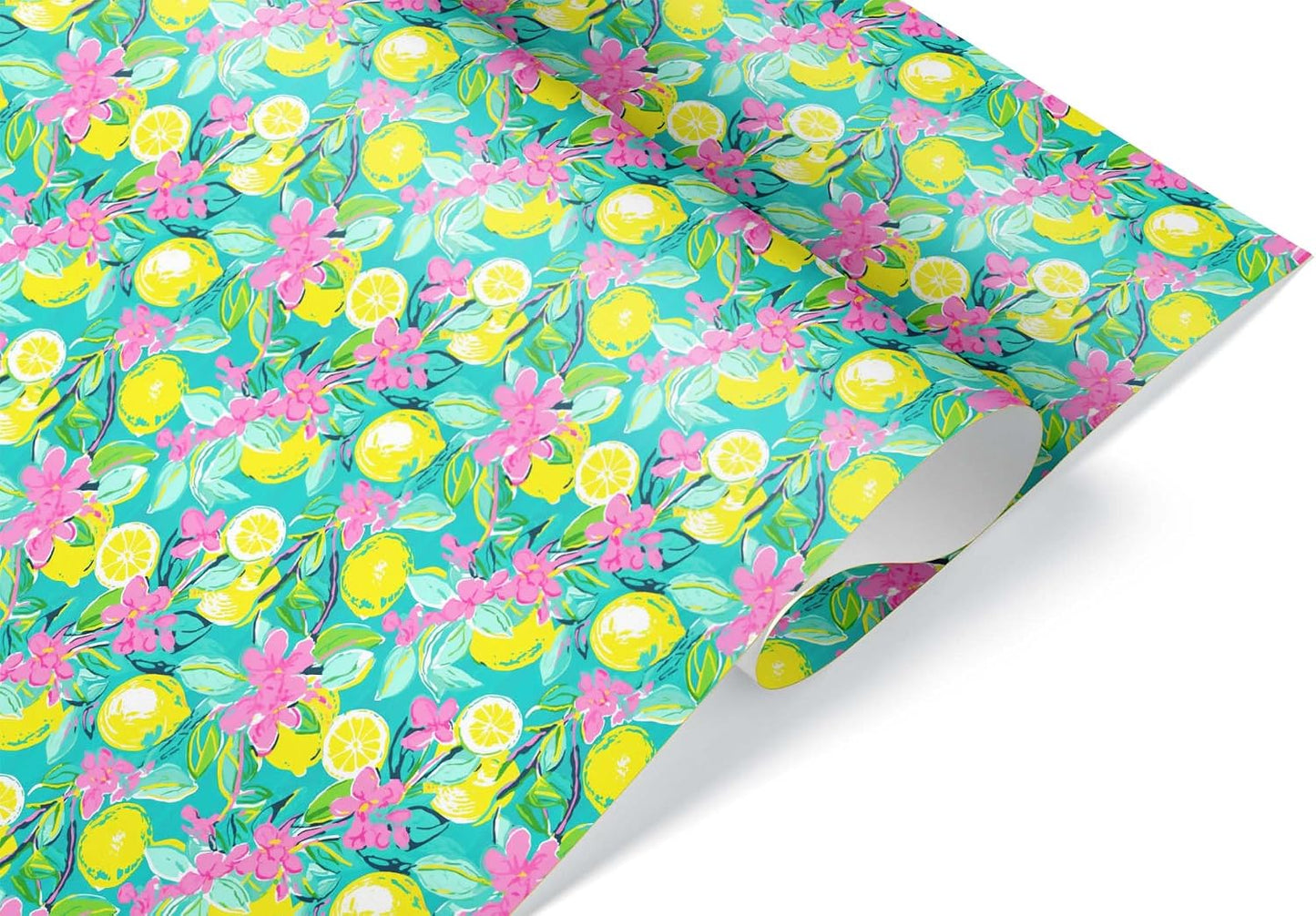 Cute Watercolor Lemon Theme Gift Paper, Citrus Fruit Summertime Wrapping Paper, Lemon Flower Theme Decor (Yellow, 20 inch x 30 inch sheet)