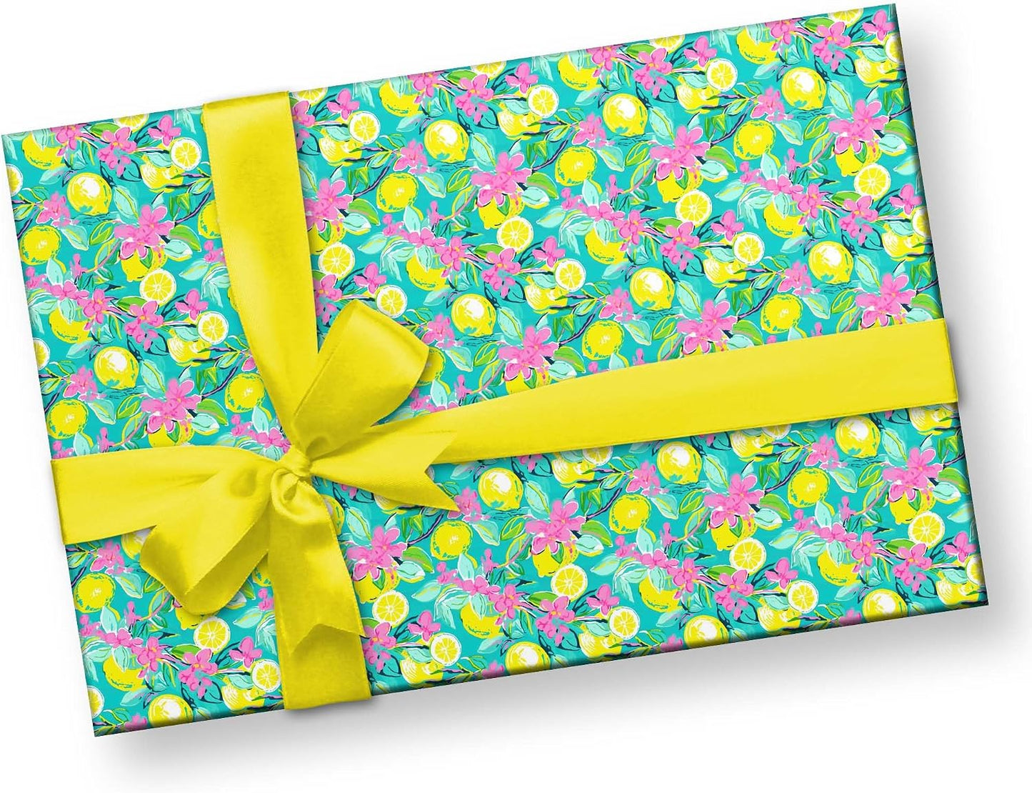 Cute Watercolor Lemon Theme Gift Paper, Citrus Fruit Summertime Wrapping Paper, Lemon Flower Theme Decor (Yellow, 20 inch x 30 inch sheet)