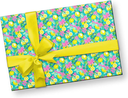 Cute Watercolor Lemon Theme Gift Paper, Citrus Fruit Summertime Wrapping Paper, Lemon Flower Theme Decor (Yellow, 20 inch x 30 inch sheet)