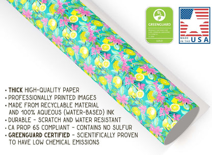 Cute Watercolor Lemon Theme Gift Paper, Citrus Fruit Summertime Wrapping Paper, Lemon Flower Theme Decor (Yellow, 20 inch x 30 inch sheet)