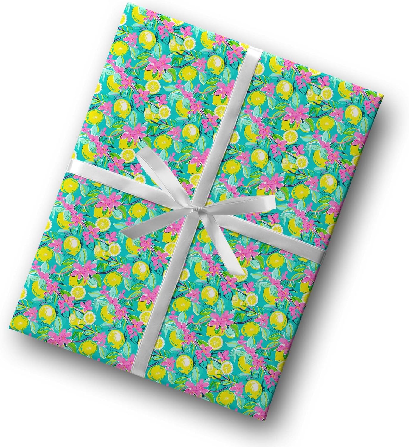 Cute Watercolor Lemon Theme Gift Paper, Citrus Fruit Summertime Wrapping Paper, Lemon Flower Theme Decor (Yellow, 20 inch x 30 inch sheet)