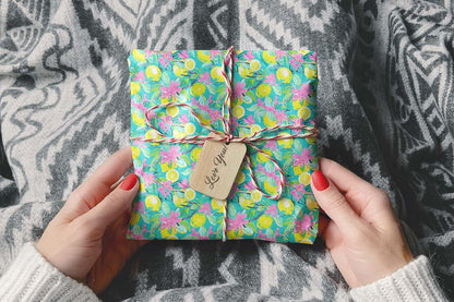 Cute Watercolor Lemon Theme Gift Paper, Citrus Fruit Summertime Wrapping Paper, Lemon Flower Theme Decor (Yellow, 20 inch x 30 inch sheet)