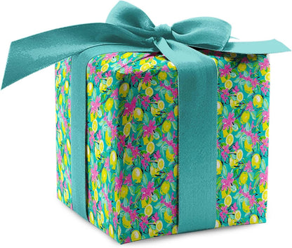 Cute Watercolor Lemon Theme Gift Paper, Citrus Fruit Summertime Wrapping Paper, Lemon Flower Theme Decor (Yellow, 20 inch x 30 inch sheet)