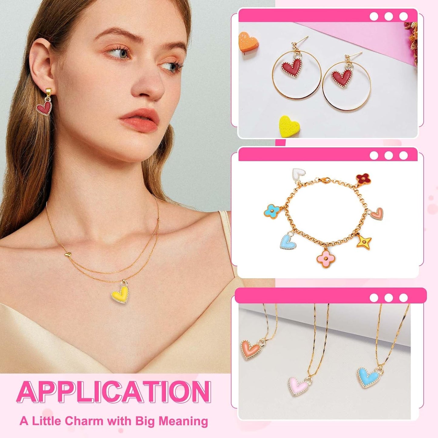 Enamel Alloy Heart Charm,Valentine Heart Pendants Love Jewelry Making Charm for DIY Necklace Bracelet Earrings Keychain
