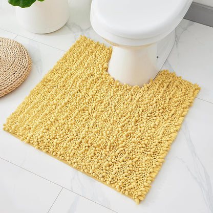 Toilet Rugs U Shaped Yellow 24x24 Bathroom Rugs,Extra Soft Absorbent Chenille Bath Rugs,Thick Non-Slip Shaggy Bath Mat,Machine Washable Quick Dry Shaggy Bath Mats for Toilet Contour