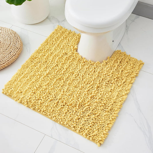 Toilet Rugs U Shaped Yellow 24x24 Bathroom Rugs,Extra Soft Absorbent Chenille Bath Rugs,Thick Non-Slip Shaggy Bath Mat,Machine Washable Quick Dry Shaggy Bath Mats for Toilet Contour
