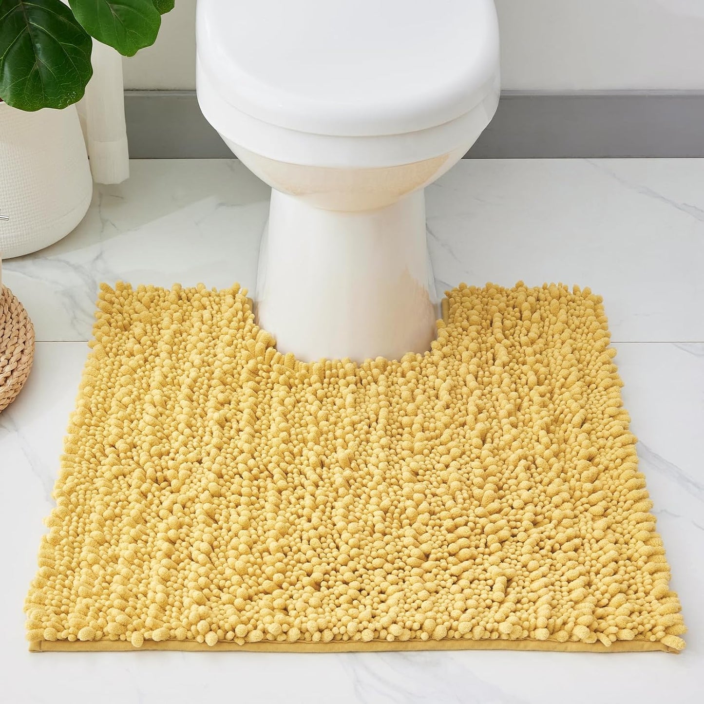 Toilet Rugs U Shaped Yellow 24x24 Bathroom Rugs,Extra Soft Absorbent Chenille Bath Rugs,Thick Non-Slip Shaggy Bath Mat,Machine Washable Quick Dry Shaggy Bath Mats for Toilet Contour