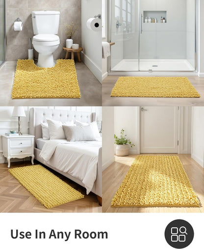 Toilet Rugs U Shaped Yellow 24x24 Bathroom Rugs,Extra Soft Absorbent Chenille Bath Rugs,Thick Non-Slip Shaggy Bath Mat,Machine Washable Quick Dry Shaggy Bath Mats for Toilet Contour