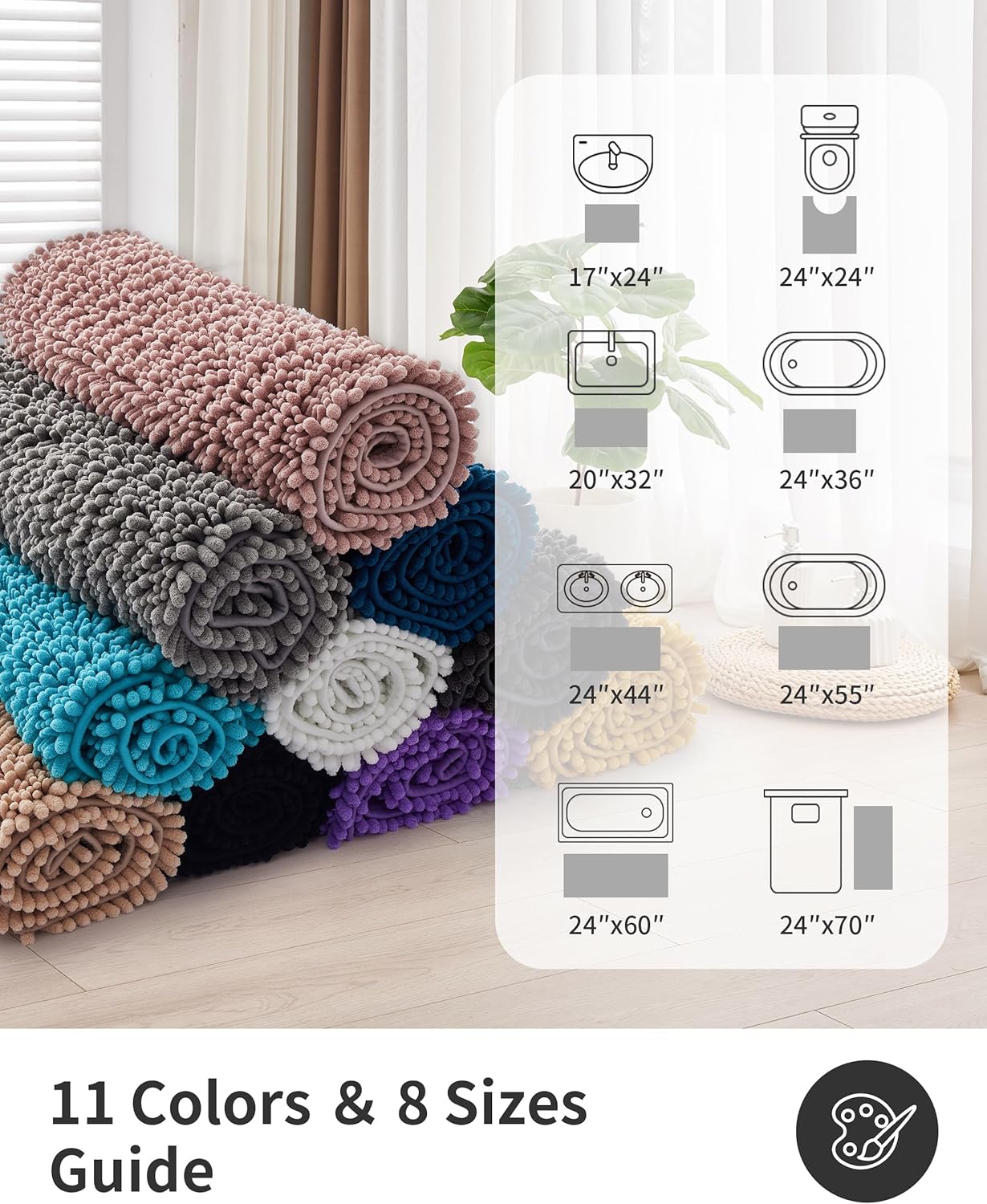 Toilet Rugs U Shaped Yellow 24x24 Bathroom Rugs,Extra Soft Absorbent Chenille Bath Rugs,Thick Non-Slip Shaggy Bath Mat,Machine Washable Quick Dry Shaggy Bath Mats for Toilet Contour