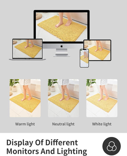 Toilet Rugs U Shaped Yellow 24x24 Bathroom Rugs,Extra Soft Absorbent Chenille Bath Rugs,Thick Non-Slip Shaggy Bath Mat,Machine Washable Quick Dry Shaggy Bath Mats for Toilet Contour