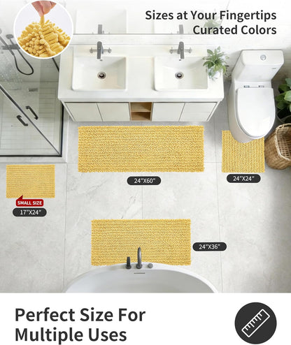 Toilet Rugs U Shaped Yellow 24x24 Bathroom Rugs,Extra Soft Absorbent Chenille Bath Rugs,Thick Non-Slip Shaggy Bath Mat,Machine Washable Quick Dry Shaggy Bath Mats for Toilet Contour