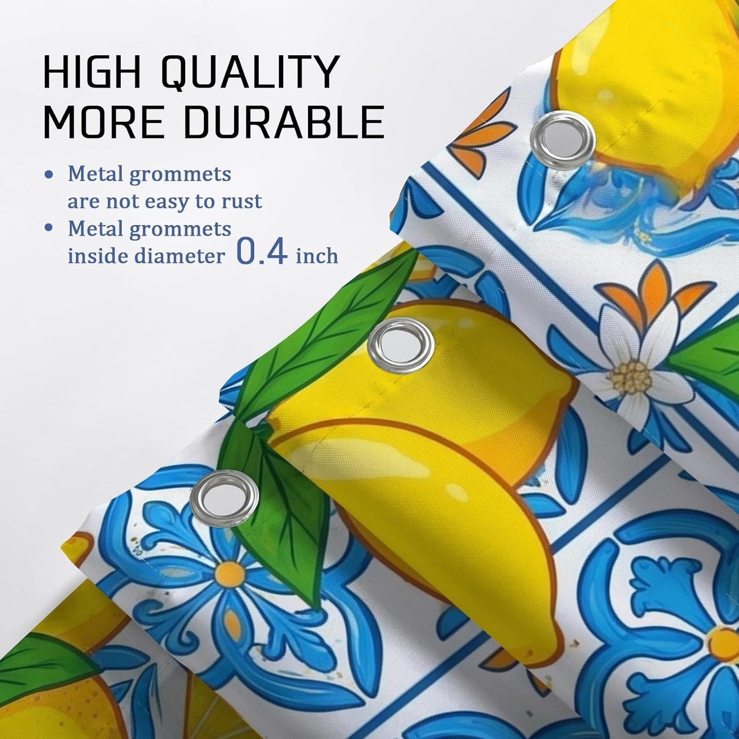 Lemon Shower Curtain Sets, Summer Tropical Slice Leaf Summer Yellow Waterproof Fabric Bathroom Sets with Shower Curtain and Rugs for Bath Bathtub Apartment Decor 72x72 Inch