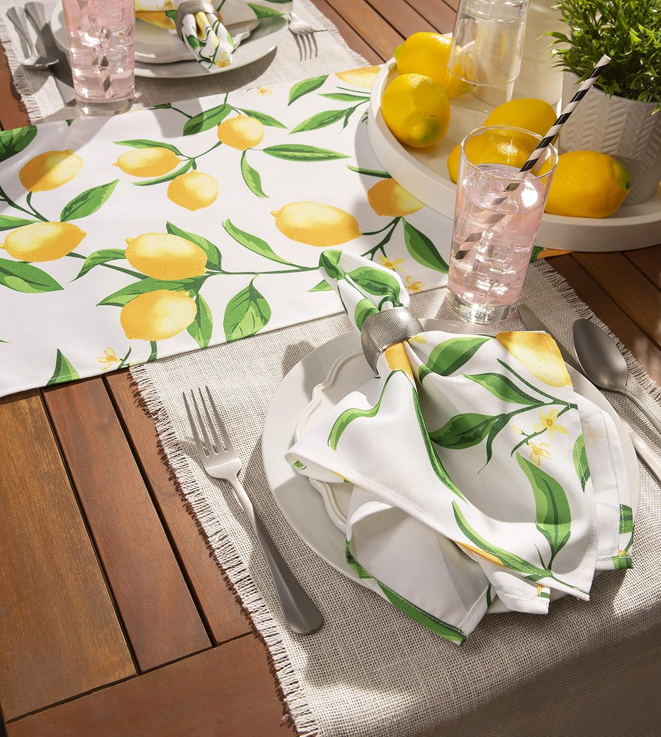 Lemon Bliss Outdoor Tabletop, Collection Stain Resistant & Waterproof, Napkin Set, 20x20