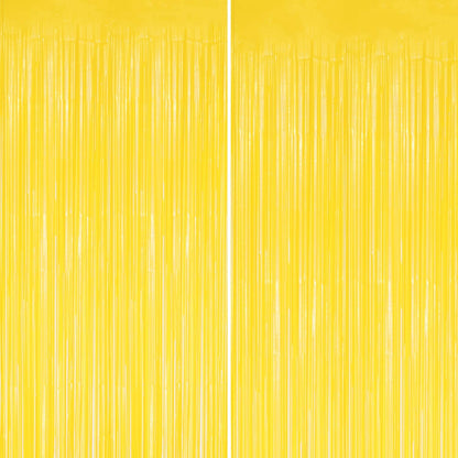 2 Pack Foil Fringe Backdrop - Pastel Yellow Shiny Tinsel Curtains for Party Decoration/Photo Booth Props - 3.3x6.6 FT Metallic Foil Backdrop for Birthday, Wedding, Graduation, Christmas.