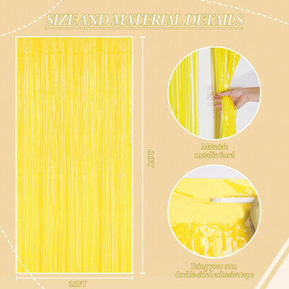 2 Pack Foil Fringe Backdrop - Pastel Yellow Shiny Tinsel Curtains for Party Decoration/Photo Booth Props - 3.3x6.6 FT Metallic Foil Backdrop for Birthday, Wedding, Graduation, Christmas.