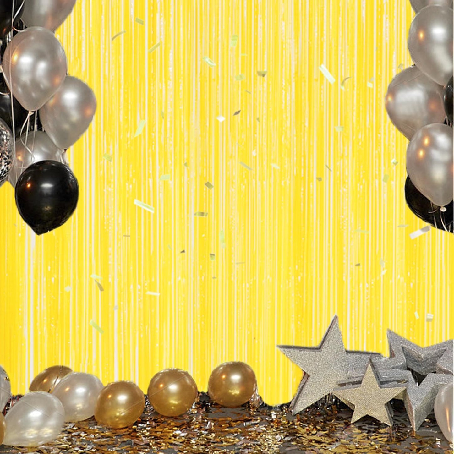 2 Pack Foil Fringe Backdrop - Pastel Yellow Shiny Tinsel Curtains for Party Decoration/Photo Booth Props - 3.3x6.6 FT Metallic Foil Backdrop for Birthday, Wedding, Graduation, Christmas.
