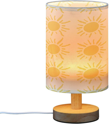 Yellow Suns Bedside Table Lamp, Small LED Desk Light USB Nightstand Lamp with Non Slip Wood Base & Eye-Friendily Lampshade for Living Room Bedroom Dorm Home Office Desk Decor